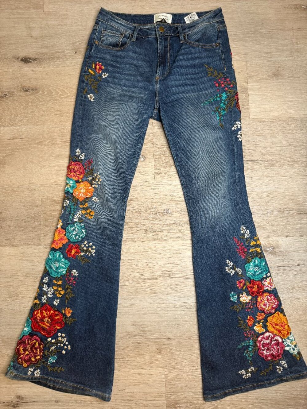 Driftwood x Free People Farrah Floral Embroidered Flare Jeans 28